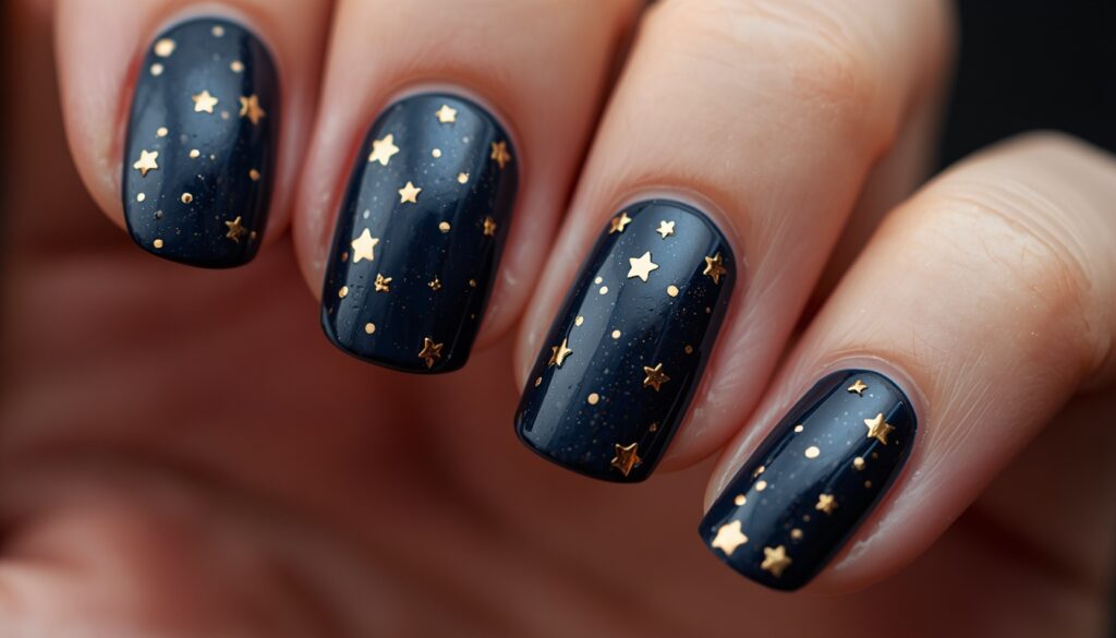 star birthday nail ideas — celestial gold star nails