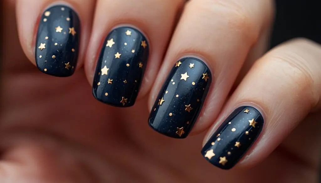 star birthday nail ideas — celestial gold star nails