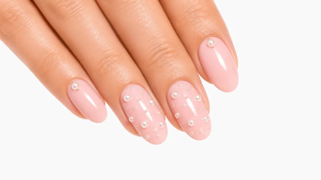 pearl birthday nail ideas — pearl embellishment nails