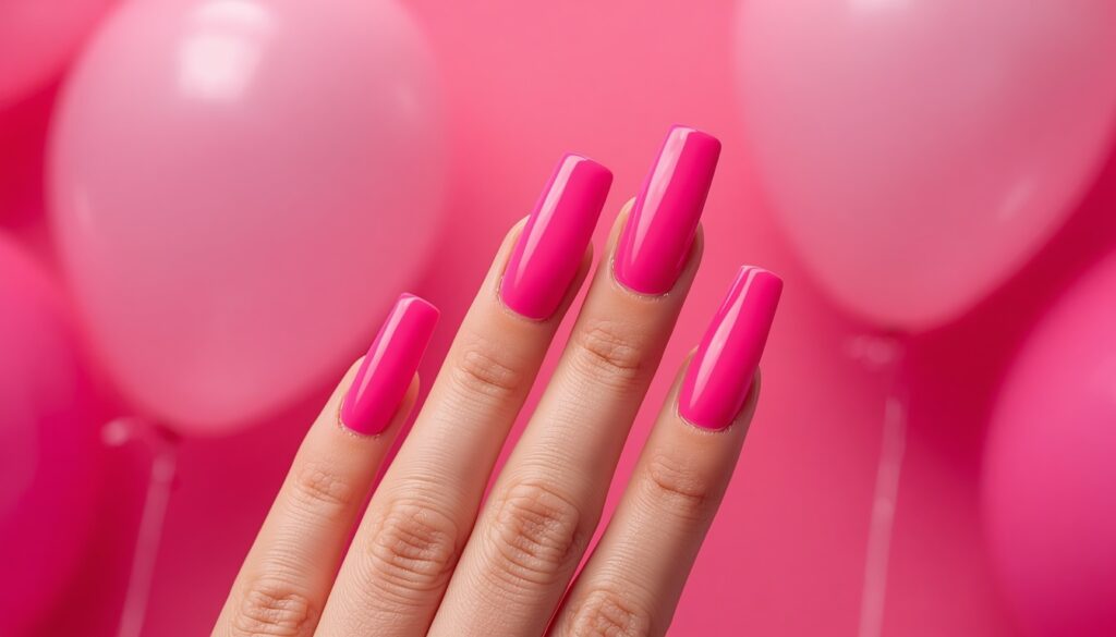 hot pink birthday nail ideas — bold glossy square nails