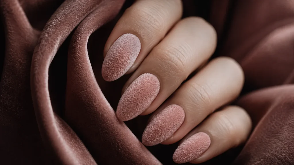 pink velvet texture birthday nail ideas 2026 — velvet powder nails