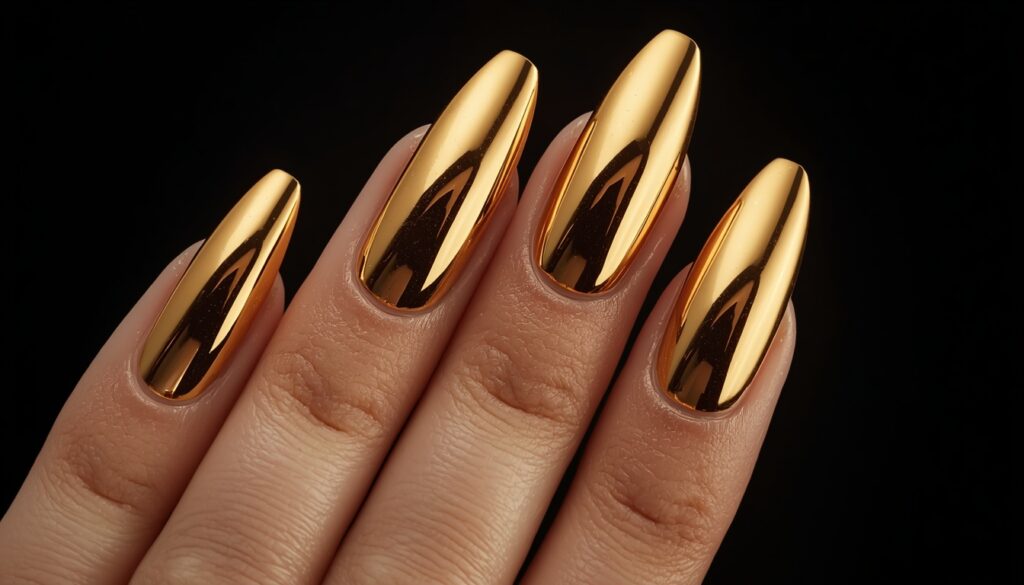 gold chrome birthday nail ideas — mirror gold metallic nails