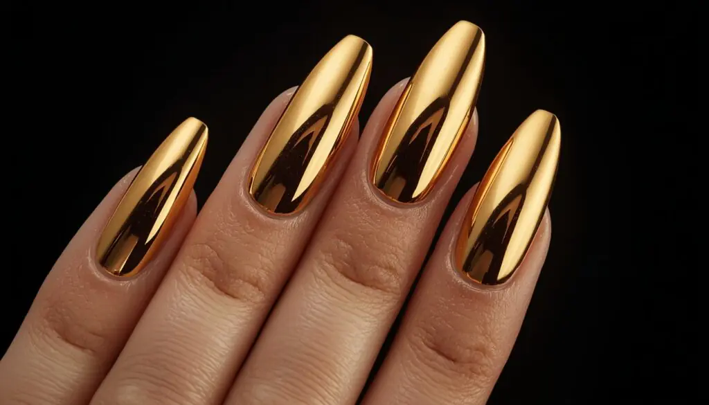 gold chrome birthday nail ideas — mirror gold metallic nails
