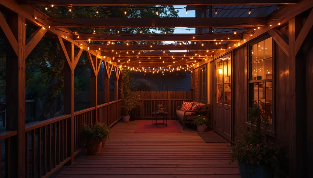 back porch ideas on a budget string lights canopy transformation