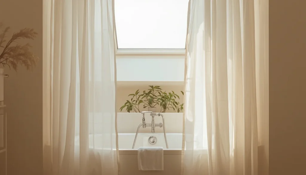 Natural light in biophilic bathroom design with skylight and indoor plants