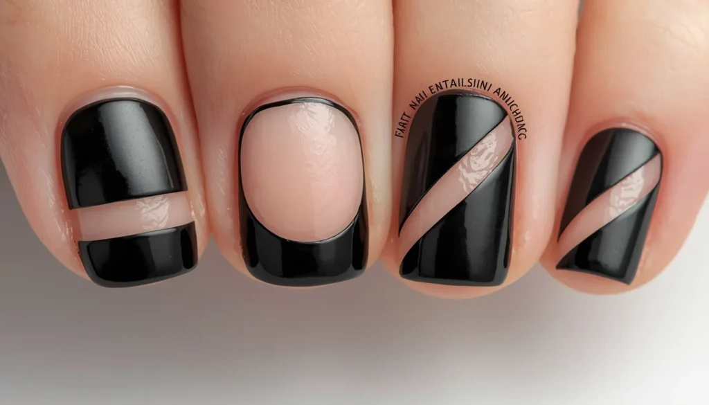 black nail ideas with negative space geometric cutout art modern aesthetic