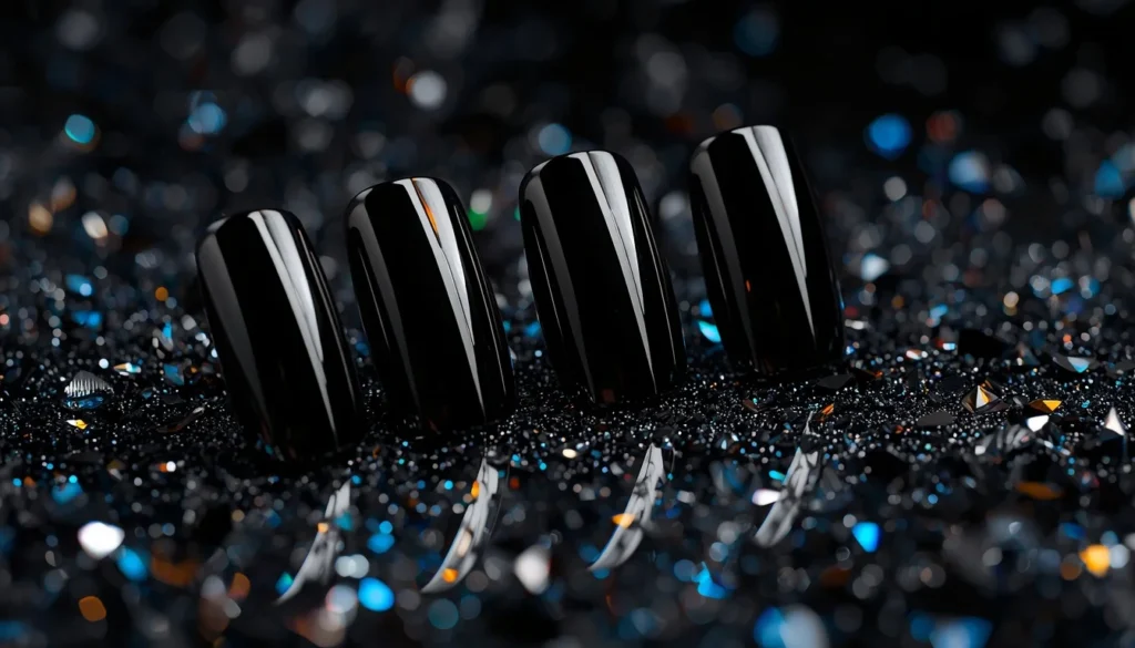 black chrome mirror nail ideas with metallic liquid reflection 2026 trend
