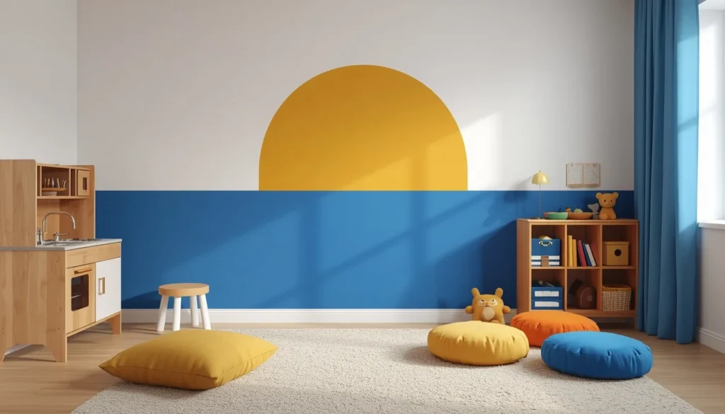 bold colorblock playroom children's room paint idea 2026 geometric wall