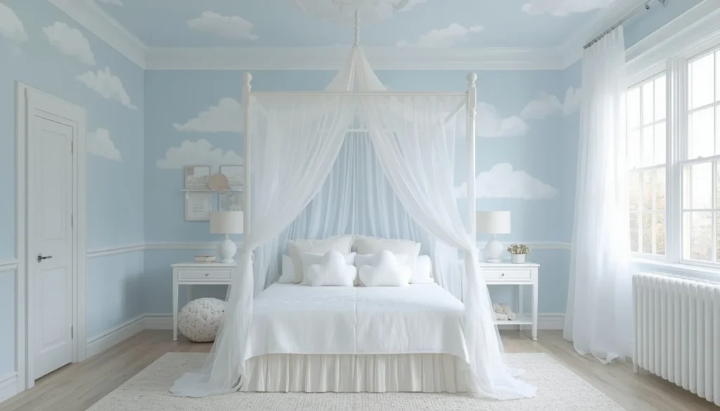gender neutral cloud ceiling children's room paint idea 2026 sky blue ceiling