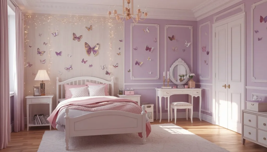 lavender butterfly fantasy children's room paint idea 2026 dusty purple wall