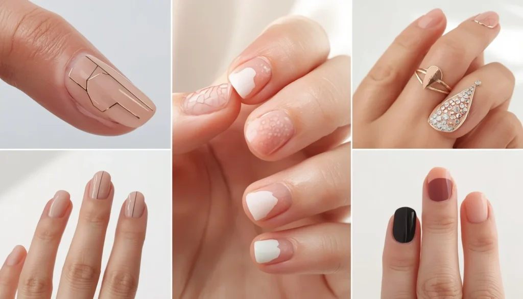 Minimalist negative space engagement nail ideas 2026 — geometric line art, negative space designs