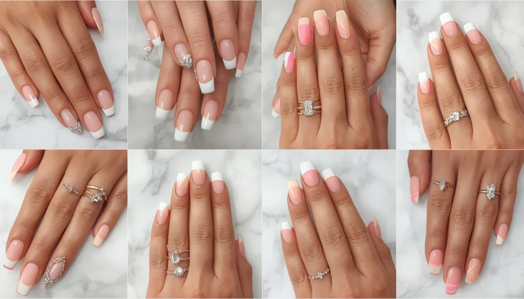 French tip engagement nail ideas 2026 — 6 styles comparison with diamond rings