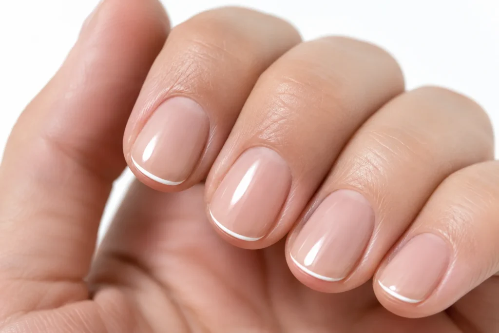 french tip nail designs 2026 – micro baby french tip with ultra-thin white line on short natural nails minimal aesthetic