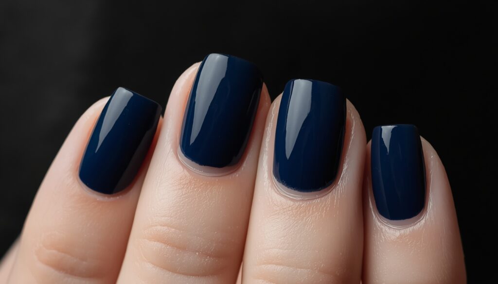 french tip nail designs 2026 – negative space french tip bare nail tip zone against deep navy painted nail body editorial minimalist aesthetic