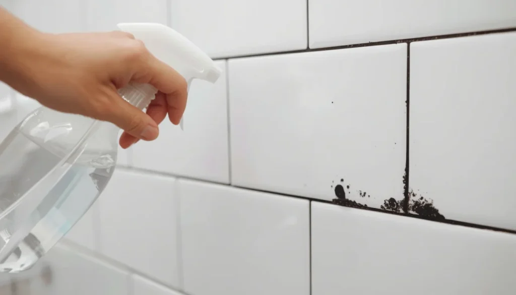 Spraying white vinegar on bathroom mould — method one for how do you get rid of mould in bathroom