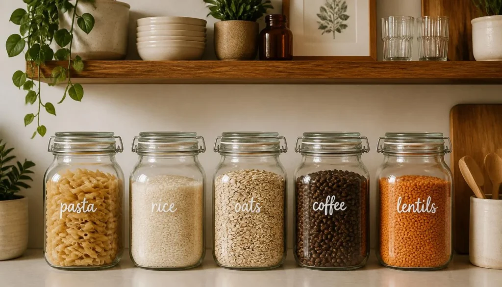 Matching glass storage jars for kitchen decor under $35 — organized and visually cohesive countertops
