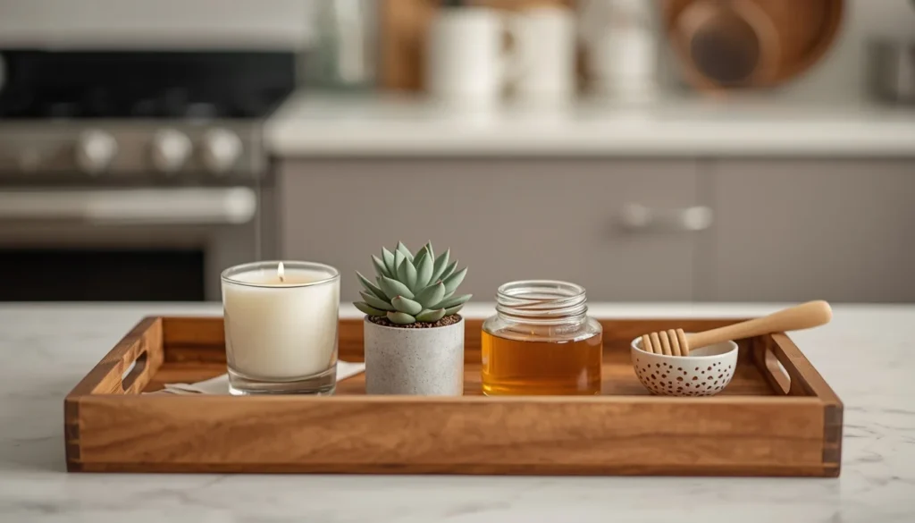 Styled decorative tray for kitchen counter — kitchen decor idea under $22 that looks designer