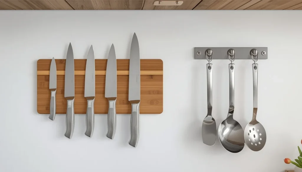 Magnetic knife strip wall system — functional kitchen decor idea under $38 that clears your counter