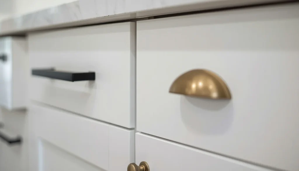 Swapping cabinet hardware — budget kitchen decor idea under $35 with matte black pulls