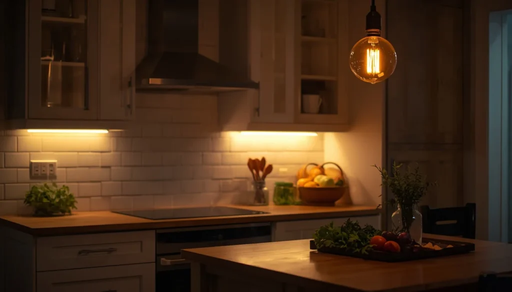 Under-cabinet LED lighting and pendant — kitchen decor upgrade under $50 with massive mood impact