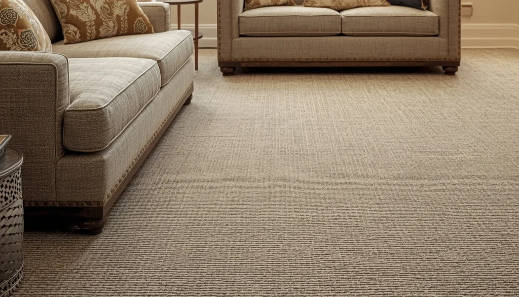 living room carpet ideas with a textured solid-color carpet design