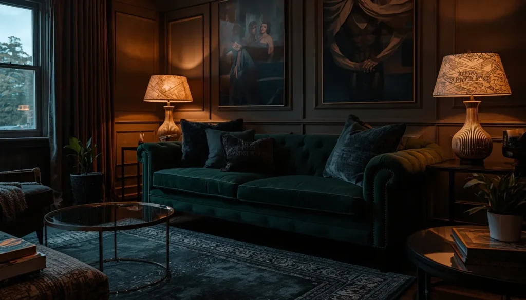 living room carpet ideas with a dark moody carpet for a cozy evening atmosphere