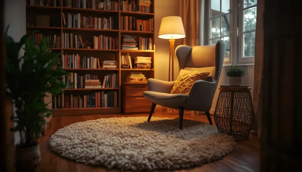 living room carpet ideas with a plush shag rug for a cozy reading corner