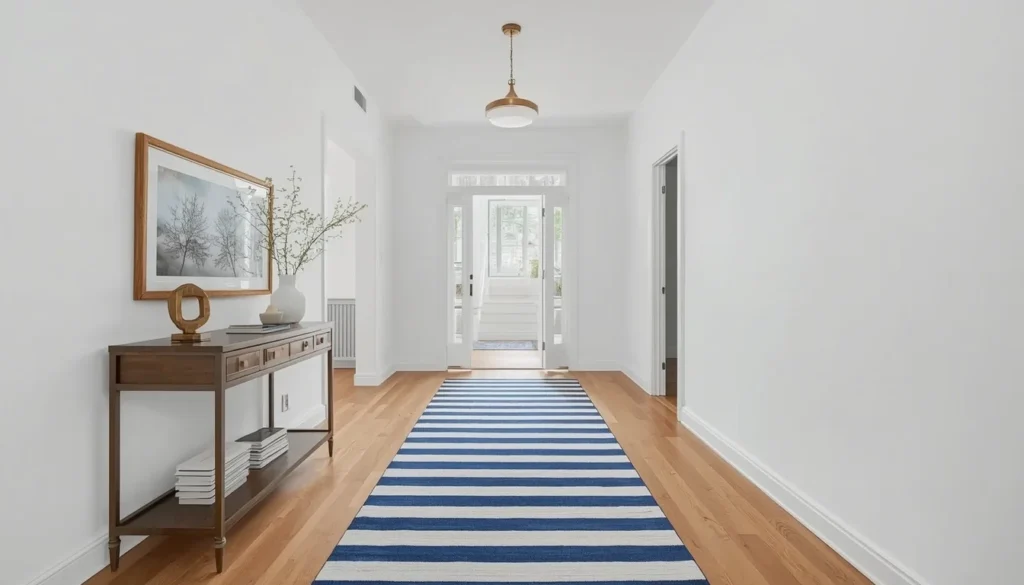 living room carpet ideas with a striped runner rug for a narrow living room