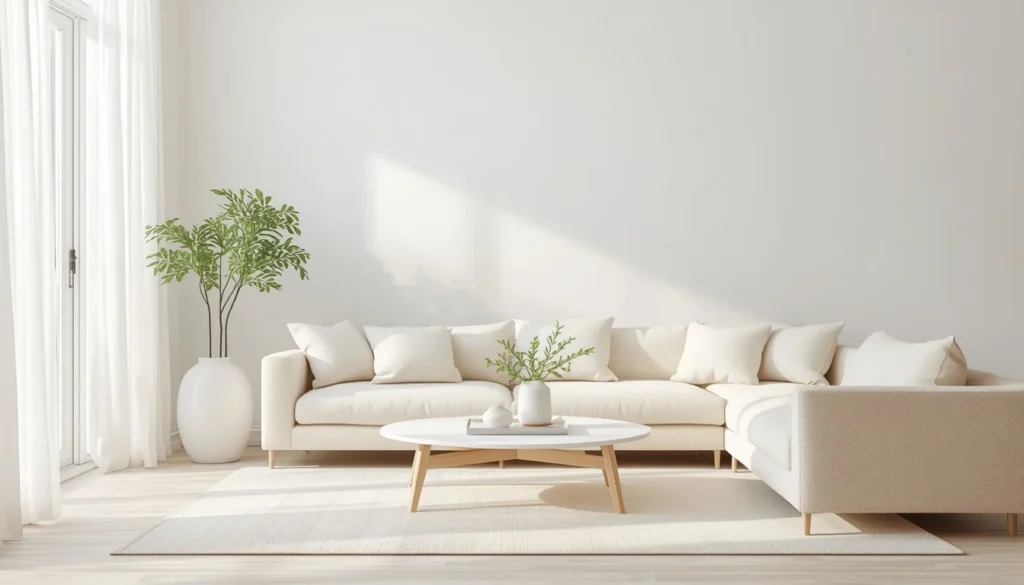 living room color ideas — warm off-white living room with cream textures and natural light 2026