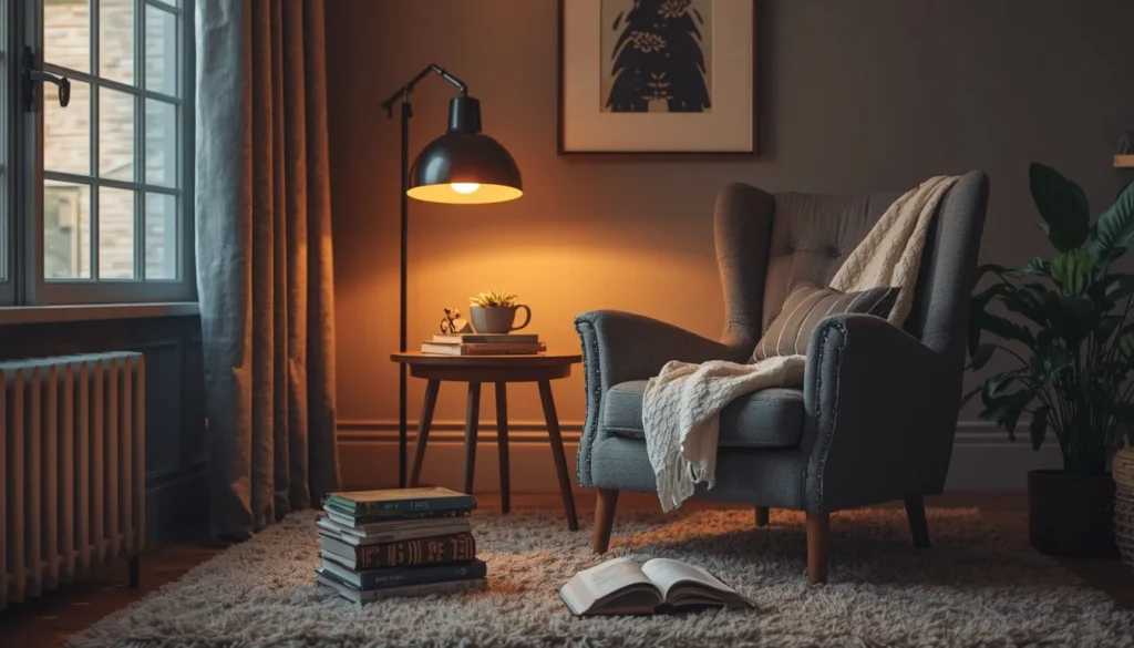 living room corner ideas reading nook with armchair and lamp