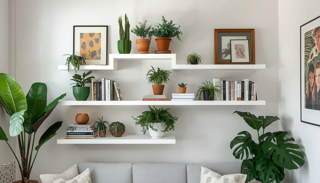 living room corner ideas floating shelves display