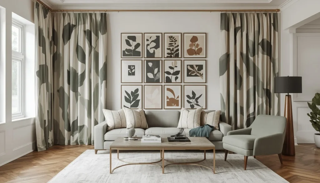 Patterned botanical print curtains living room ideas — statement window treatment ideas for modern homes 2026