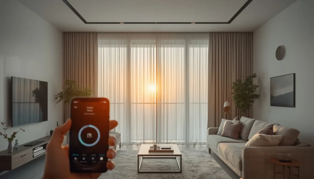 Smart motorized curtains living room ideas — automated window treatment for smart home 2026