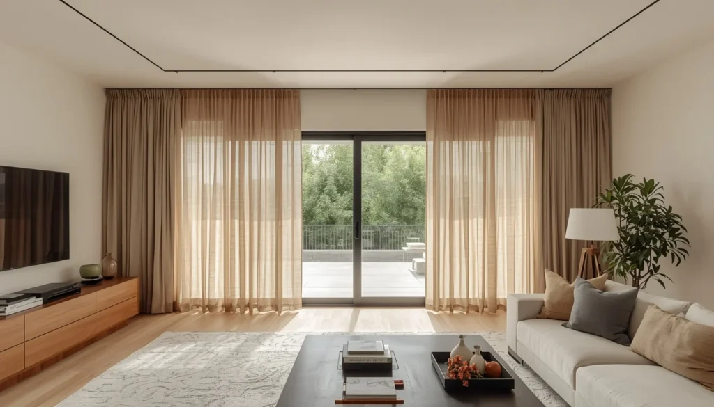 Extra-wide track curtains living room ideas — ceiling mounted curtain track for large windows patio door 2026