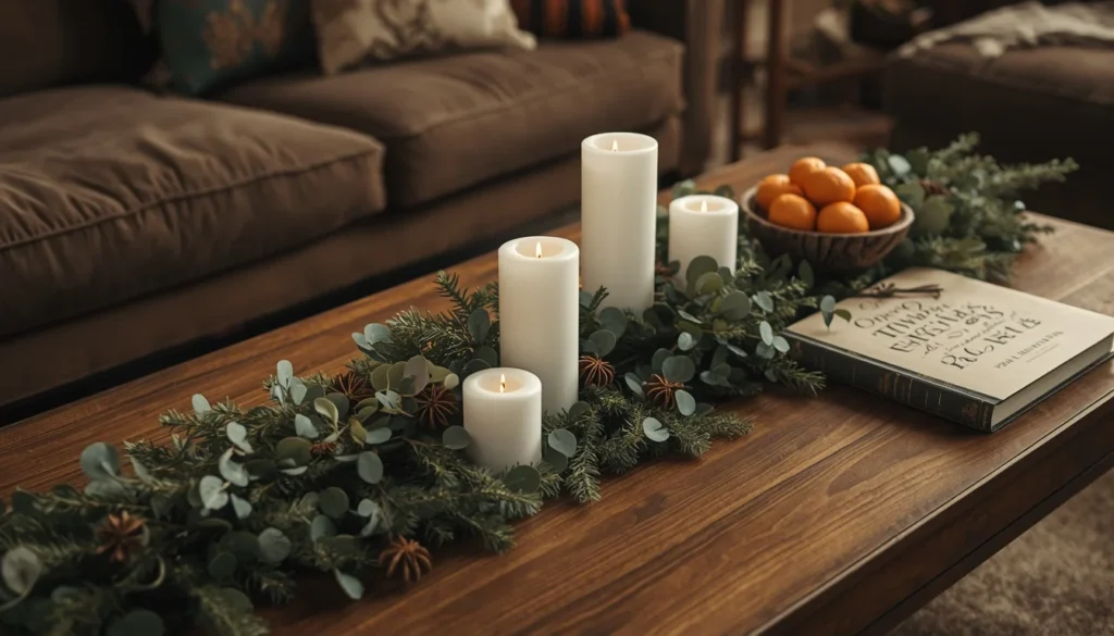 Christmas coffee table styling — a living room idea for Christmas that guests see every time they sit down