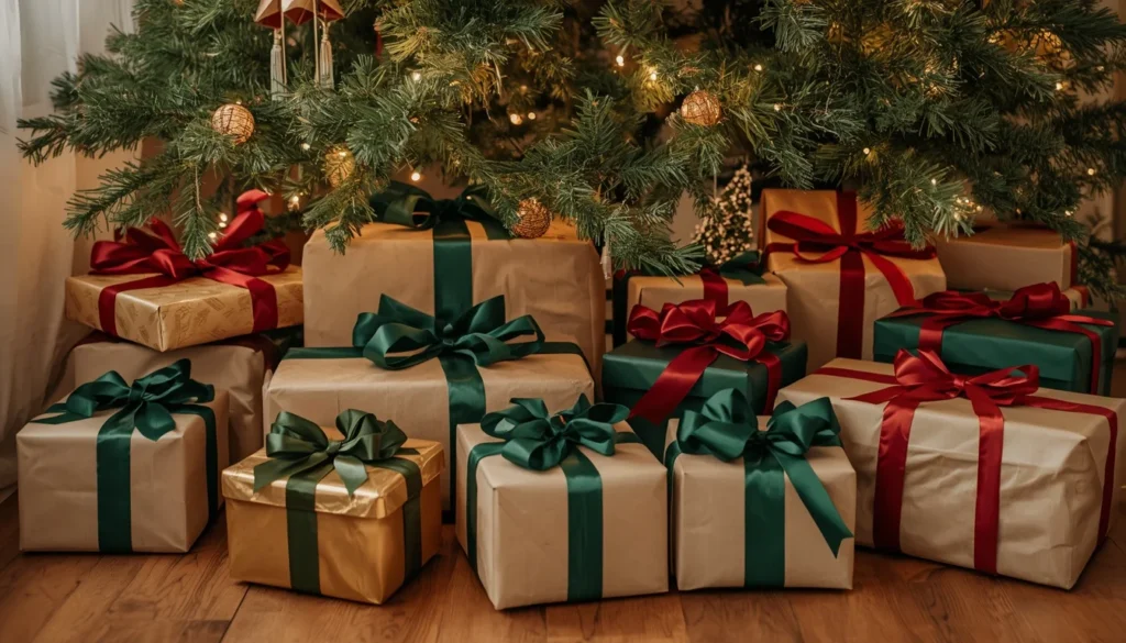  Coordinated gift wrapping under the Christmas tree — a detail-oriented living room idea for Christmas
