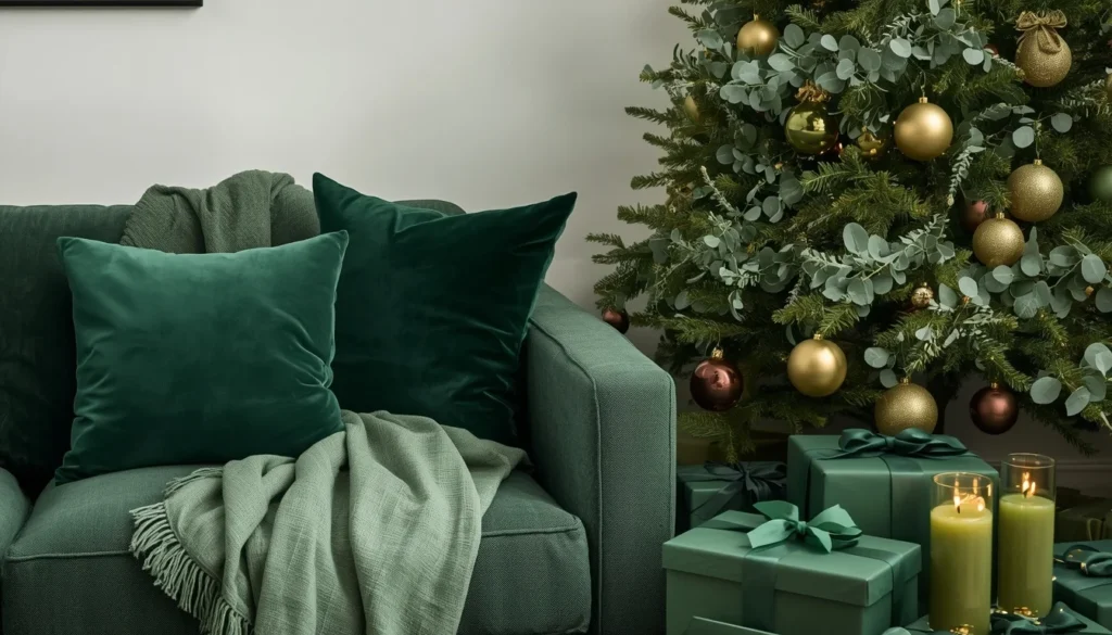  Monochrome green Christmas living room — a design-forward living room idea for Christmas that looks expensive