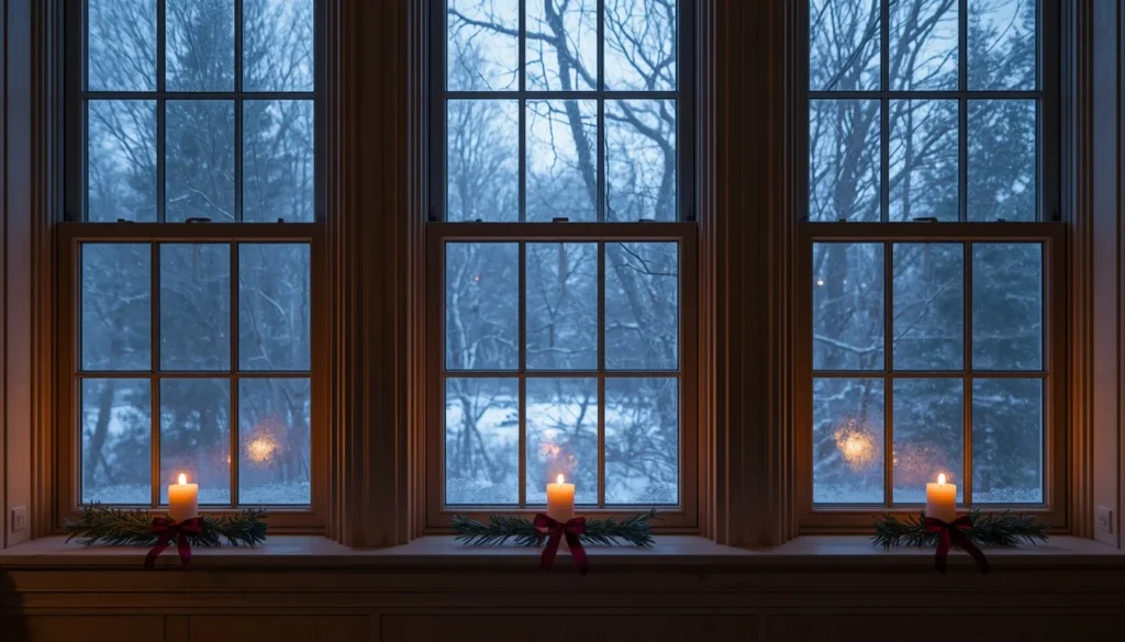  Christmas window candles on sills — an underrated living room idea for Christmas that works inside and outside