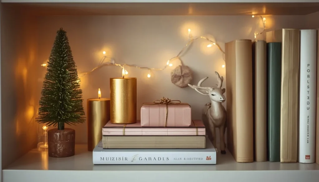  Christmas bookcase vignette styling — a smart and space-efficient living room idea for Christmas