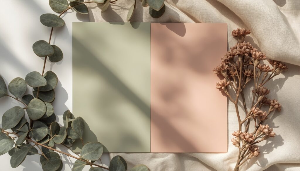 sage green and dusty pink paint swatches for living room makeover color psychology