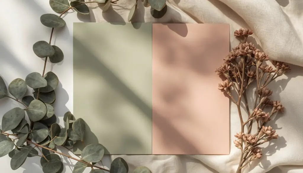 sage green and dusty pink paint swatches for living room makeover color psychology