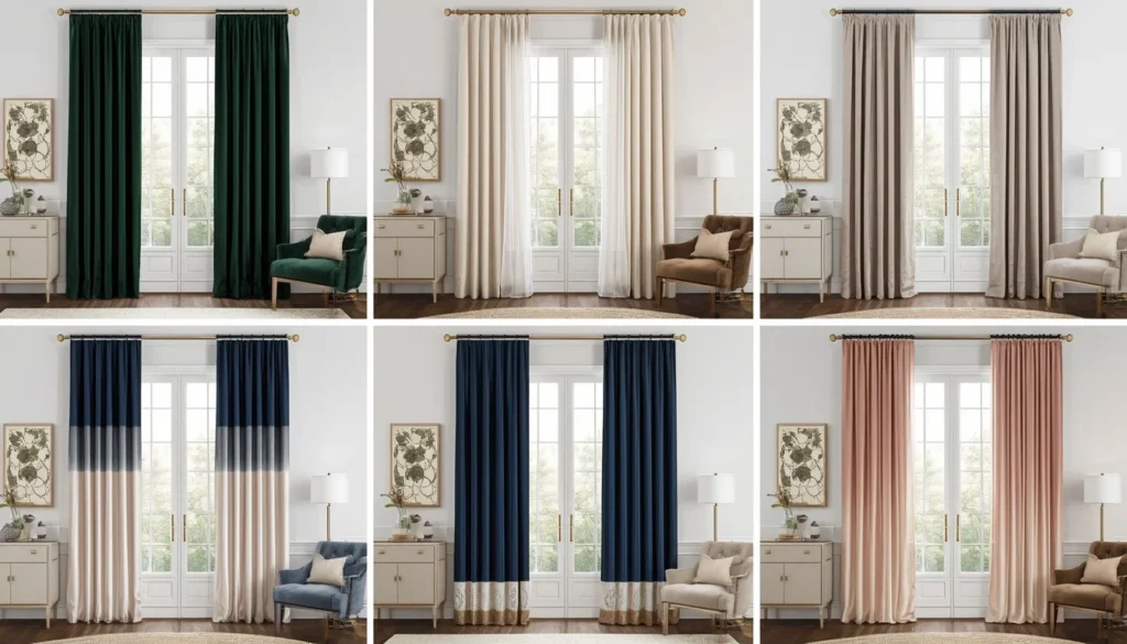 15 luxury curtains for living room ideas comparison mood board showing different styles and fabrics