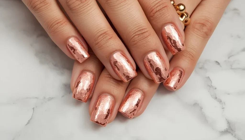 rose gold foil nails cute pink nail ideas metallic luxury