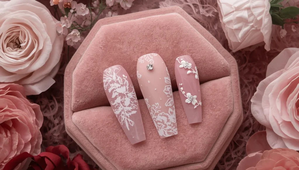 vintage pink press-on nails cute pink nail ideas DIY salon