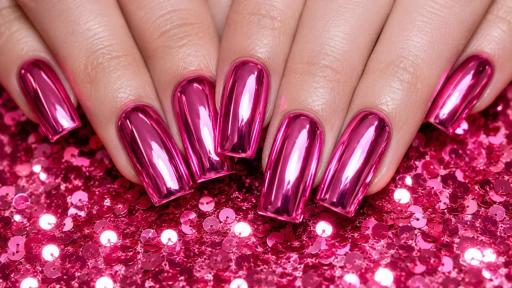 hot pink chrome mirror nails cute pink nail ideas bold