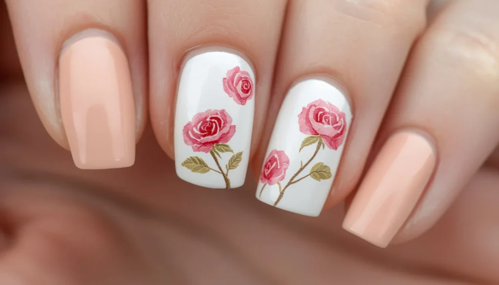 pink floral micro nail art cute pink nail ideas hand-painte