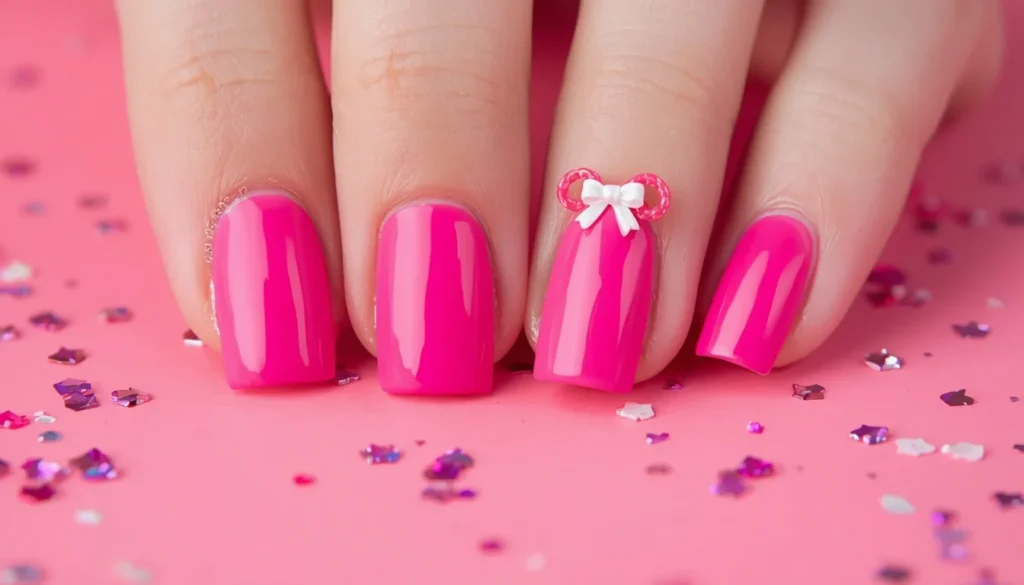Barbie pink 3D bow nails cute pink nail ideas Y2K trendy
