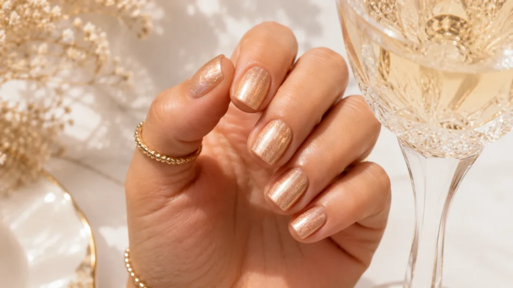 champagne shimmer nail ideas 2026 classic glamour elegant nail art