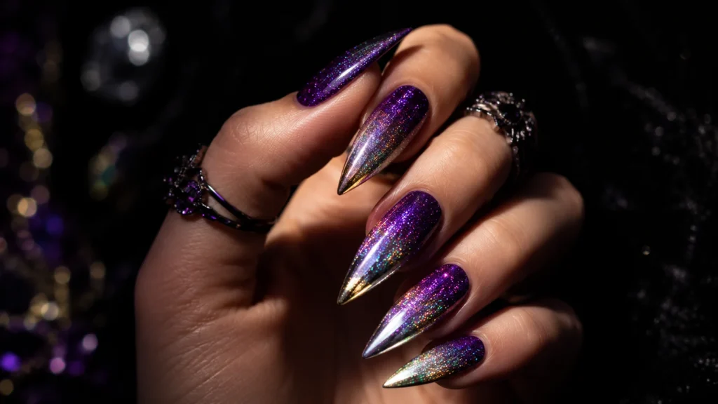 multi-chrome glitter fade shimmer nail ideas 2026 statement nail art gradient