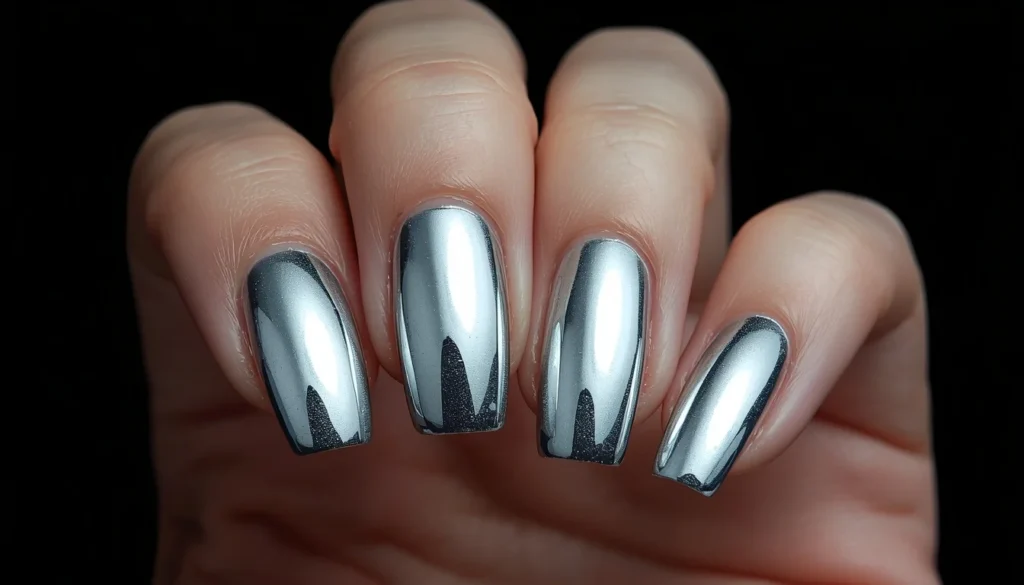  silver mirror chrome shimmer nail ideas 2026 reflective finish